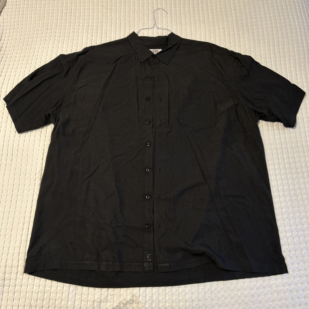Cutter & Buck Men's Short Sleeve Button Up Shirt Black Check 2XL